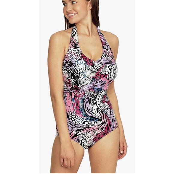 Speedo Women's 10 Swimsuit One Piece Moderate Cut Festival Fuchsia Animal Swirl - Picture 1 of 14